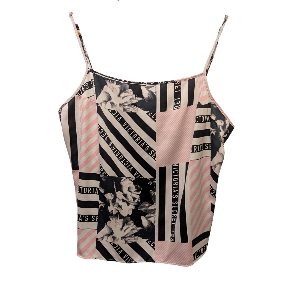 Victoria's Secret Patchwork Floral Stripe Satin Cami Top Size L Y2K Feminine